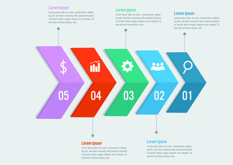 Business infographic template with 5 options arrow shape, Abstract elements diagram or processes and business flat icon, Vector business template for presentation.Creative concept for infographic.