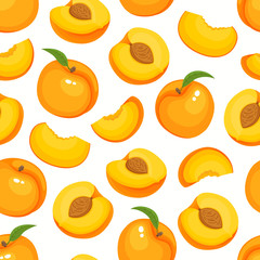 Vector pattern with cartoon peaches isolated on white. - 213602167