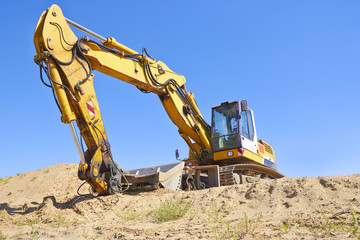 Excavator in construction site