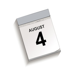 Kalender August 4, Kalender, Abreißkalender mit Datum 4 August
Vektor Illustration isoliert auf weißem Hintergrund