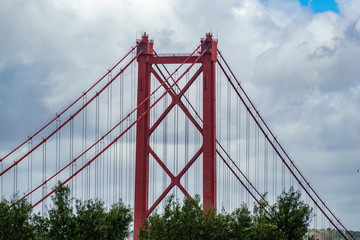 Red suspension bridge