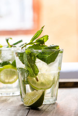 mojito cocktail with rum, lime and soda