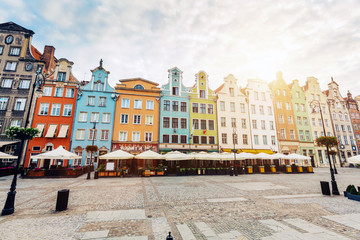 Old colorful tenement buildings located in Gdansk
