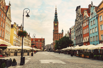 Old Town street and buildings in Gdansk, Poland.