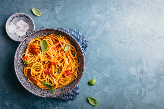 Italian pasta with tomato sauce in bowl