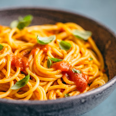 Italian pasta with tomato sauce in bowl