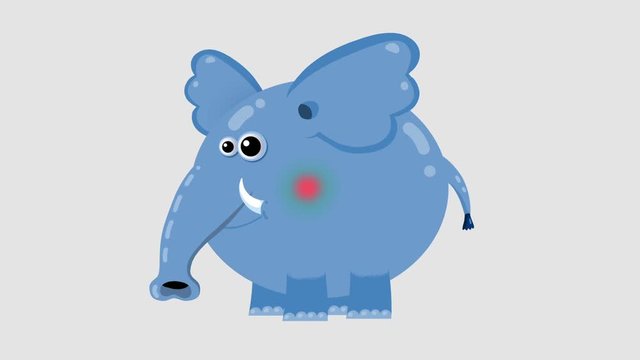 Isolated blue cartoon elephant character moves 2. Walking, turning, yawning, sleeping, standing with seamless transitions. Alpha channel. Animal without outline. Good for film, presentation, etc...