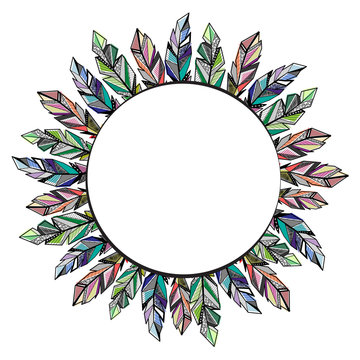 Feathers circle frame background