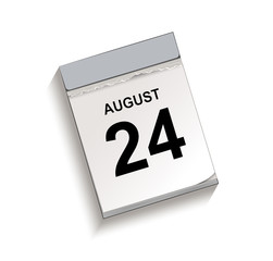 Kalender August 24, Kalender, Abreißkalender mit Datum 24 August
Vektor Illustration isoliert auf weißem Hintergrund
