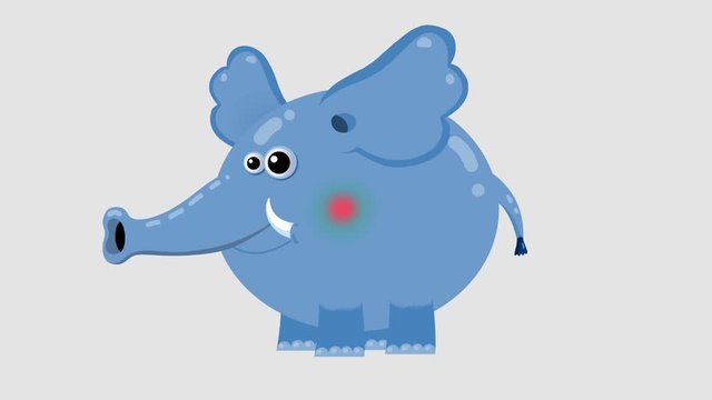 Isolated blue cartoon elephant character moves 1. Walking, running, sitting, standing with seamless transitions. Alpha channel. Animal without outline. Good for film, presentation, etc...