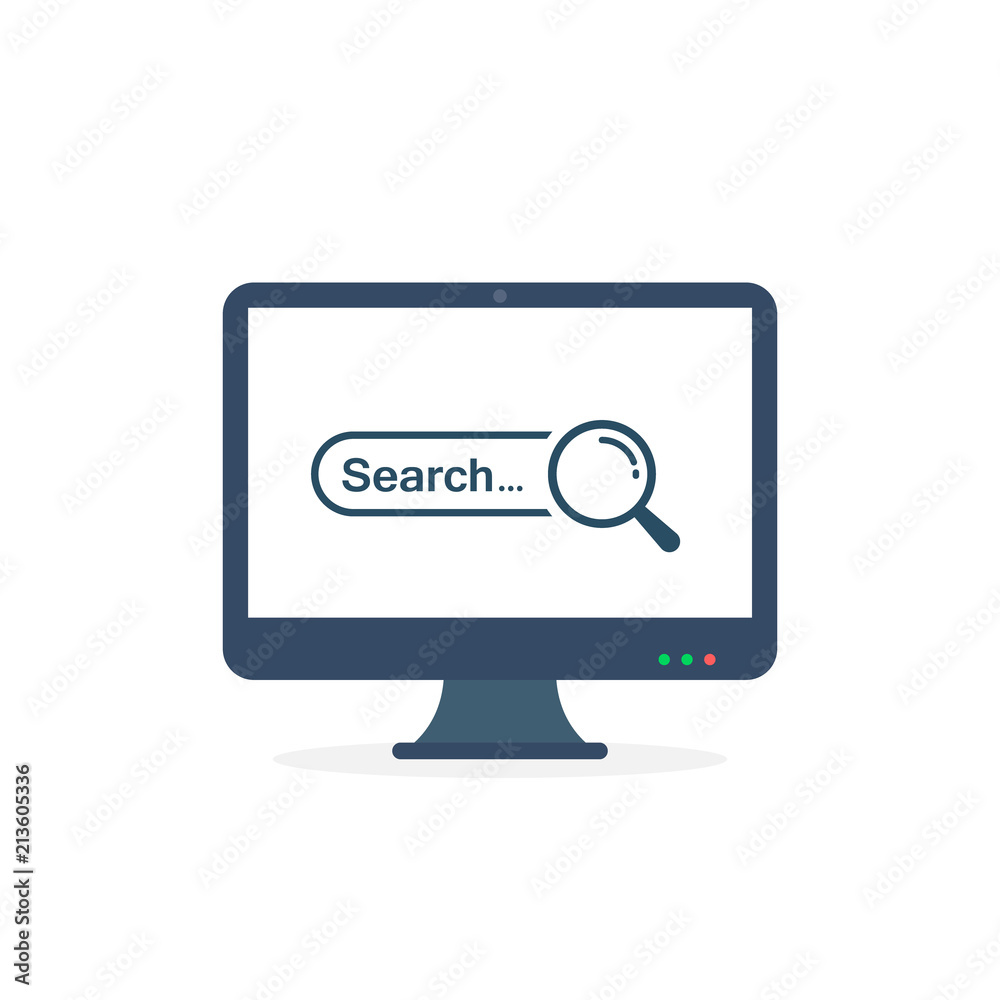 Fototapete web search bar on computer monitor vector flat illustration. computer with open browser window and m