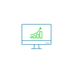 Fototapeta na wymiar Growth Graph on PC computer monitor line icon. Vector business success illustration concept