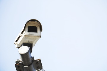 CCTV security camera operating in home. Image of CCTV security camera on white background. 