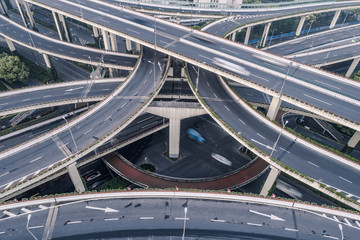 Aerial view of highway and overpass in city