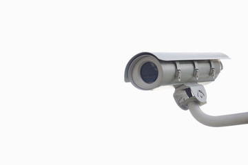  CCTV security camera operating in home. Image of CCTV security camera on white background. 