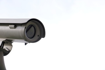  CCTV security camera operating in home. Image of CCTV security camera on white background. 