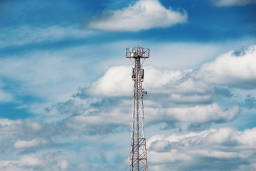 sky, tower, telephone, blue, technology, antenna, mobile, communication, telephone, radio, equipment, network, cellular, station, white, metal, cage, telecommunications, satellite, wireless, signal, s