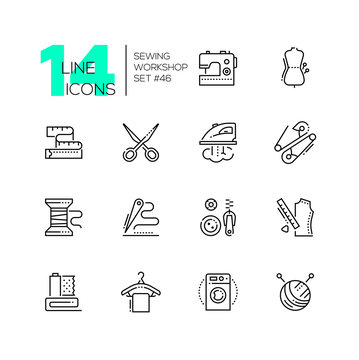 Sewing workshop - set of line design style icons