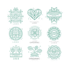 Vector set of organic and natural logo design templates. Linear emblems for eco cosmetics, farm food products or spa center