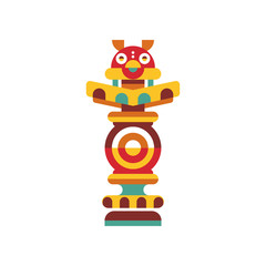 Religious totem pole, traditional native cultural tribal symbol vector Illustration on a white background