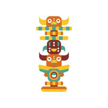 Totem pole, native cultural tribal symbol vector Illustration on a white background