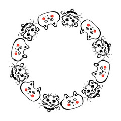 Hand Drawn Cat Round Frame