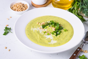 Zucchini Cream soup on white.