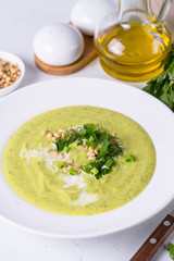 Zucchini Cream soup on white.