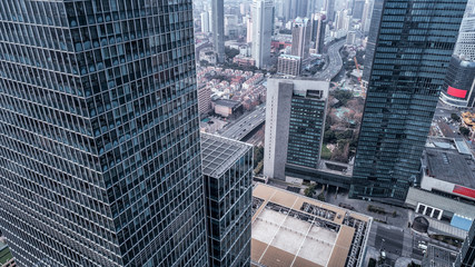 Fototapeta na wymiar Aerial View of business area and cityscape in west Nanjing road, Jing`an district, Shanghai