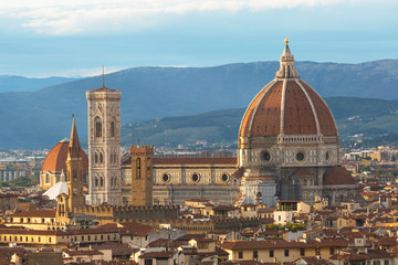 Fototapeta na wymiar View of the Basilica di Santa Croce in Florence from a height