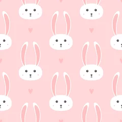 Gordijnen Herhaalde harten en hoofden van kleine konijnen. Naadloos patroon voor meisjes. © Anne Punch
