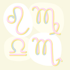 3d gradient trendy horoscope signs. Zodiac symbols set in vector. Leo, Virgo, Libra, Scorpio. Creative design concept