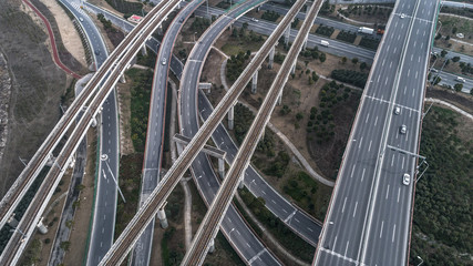 Fototapeta na wymiar Aerial view of railway, highway and overpass on Luoshan road, Shanghai