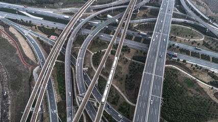 Aerial view of railway, highway and overpass on Luoshan road, Shanghai