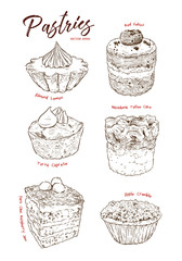 Hand drawn watercolor cakes set,