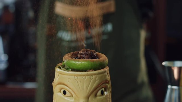 Burning Tiki cocktail closeup