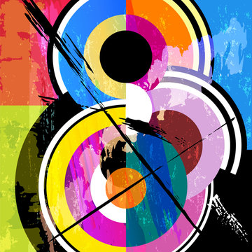 abstract circle background, retro/vintage style, with paint strokes and splashes