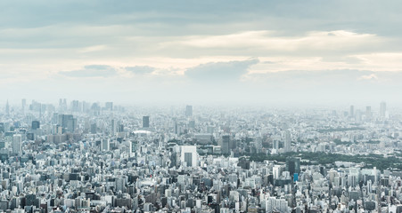 Obraz premium Asia Business concept for real estate and corporate construction - panoramic urban city skyline aerial view under twilight sky and golden sun in tokyo, Japan