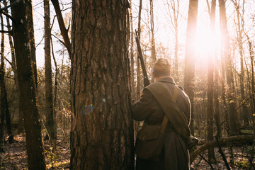 Re-enactor Dressed As Russian Soviet Infantry Soldier Of World War II