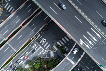 Aerial view of highway and overpass in city