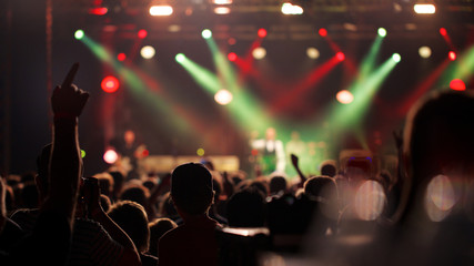 Cheering crowd enjoying rock concert of their favorite band