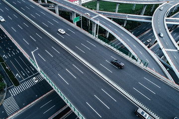 Aerial view of highway and overpass in city