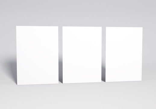 Blank 3 White Pages Mock Up, 3d Rendering. Soft Shadow.