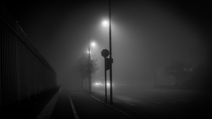 Urban Street Covered With Fog