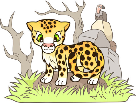 cartoon cute little cheetah, design funny illustration
