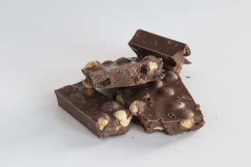 isolated healthy hazelnut chocolate on the white background for cafe or shop concept. 