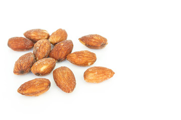 almonds nut roast on white background