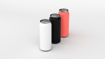 Raw of black, white and red soda cans