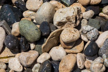 The surface of the pebble on the beach. Little rock texture.