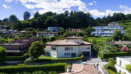 Fototapeta na wymiar Aerial view of modern villa with large garden